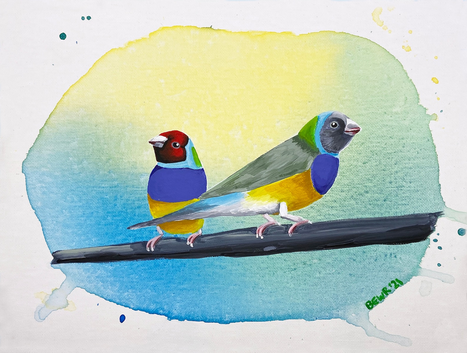 Print Gouldian Finches 21x21cm - Eggpicnic