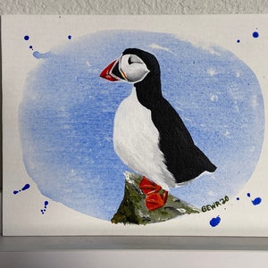 Atlantic Puffin Original Painting Home Decor 8x10, Animal Wall Nature Penguin Watercolor, Beach Ocean Water Fowl Bird Lover Gift Artwork