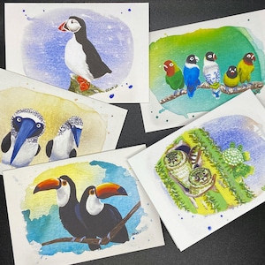 Bird Art Assorted Note Card Set of 10 with Envelopes, 3x5, Nature Watercolor Painting Artwork, Painted Bird Stationary, Animal Lover Gift