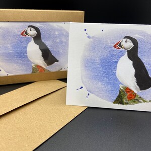 Atlantic Puffin Art Note Card Set of 10 with Envelopes, 3x5, Nature Watercolor Painting Artwork, Painted Bird Stationary, Animal Lover Gift