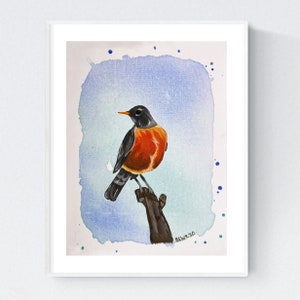 American Robin Art Print, 9x12, Animal Wall Art, Robin Art, Bird Art, Bird Home Decor, Bird Painting, American Decor, Nature Prints