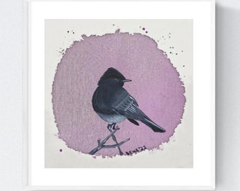 Black Phoebe Art Print, 8x8, Animal Wall Art, Bird Art, Bird Home Decor, Bird Painting, Nature Prints, Bird Artwork, Bird Wall Art