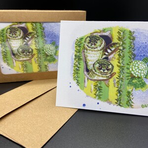 Cactus Pygmy Owls Art Note Card Set of 10 with Envelopes, 3x5, Nature Watercolor Painting Artwork, Painted Bird Stationary, Desert Art Gift