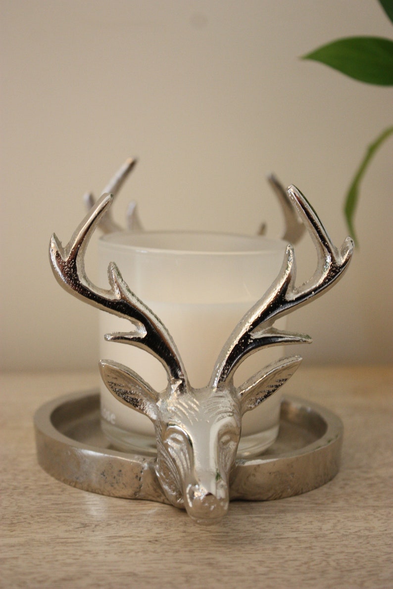 Silver Double Stag head candle holder Etsy