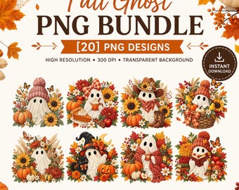Fall Ghost PNG Bundle, Spooky Autumn Sublimation Designs, Cozy Ghostie Clip Art