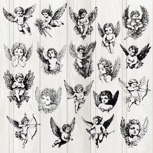 Paquete SVG de querubín vintage, clipart de ángel cupido para San Valentín, colección de arte digital romántico