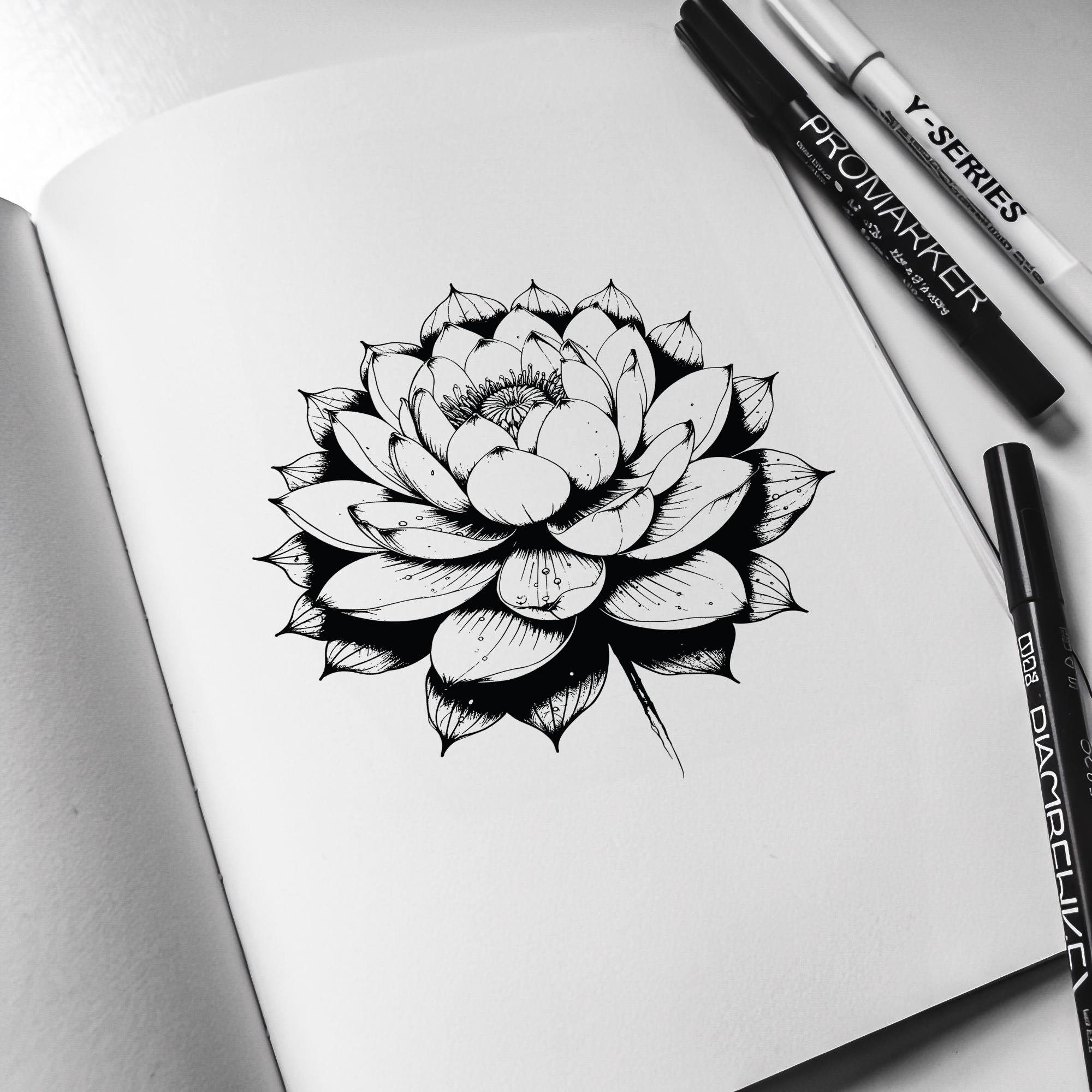 Lotus Flower Tattoo Design: Detailed Floral Art (digital