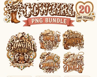 Retro Cowgirl PNG Bundle, Boho Western Graphic Clipart