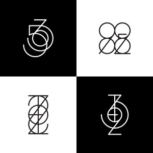 Peut inclure: Quatre designs graphiques en noir et blanc du chiffre 3, chacun avec un motif g&eacute;om&eacute;trique diff&eacute;rent.