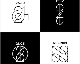 Logo date personnalisé, logo anniversaire minimaliste, cadeau spécial date, dessin au trait moderne, monogramme de mariage