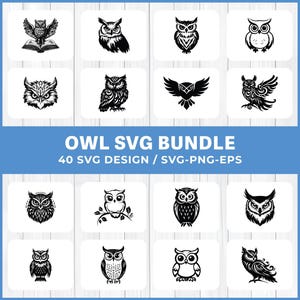 Owl SVG Bundle, Cute Owl Clipart, Owl Silhouette and Head SVG, Owl Cut File, Bird SVG for Cricut Design