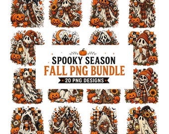 Spooky Season Fall PNG Bundle, Cozy Ghost Halloween Clipart
