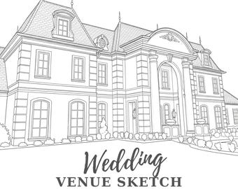 Custom Wedding Venue Illustration, Hand Drawn Sketch, Invitation Artwork (Digital Download)