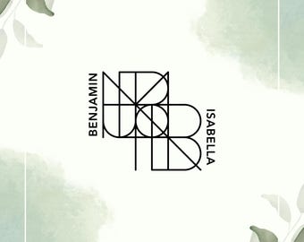 Logo monogramme géométrique personnalisé pour couple, fusion de deux noms personnalisée, cadeau de mariage et d&#39;anniversaire minimaliste moderne