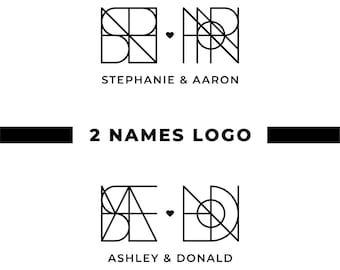 Personalized Geometric Couple Monogram, Minimalist Wedding Logo Design, Custom Name Symbol