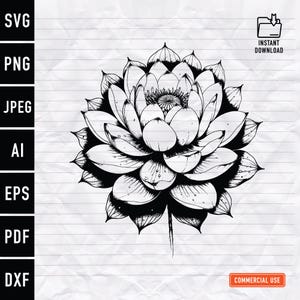Lotus Flower Tattoo Design: Detailed Floral Art (Digital Download)