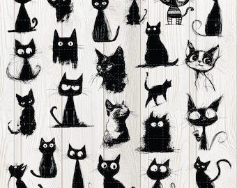 Black Cat SVG Bundle: Hand-Drawn Clipart for Cricut (Digital Download)