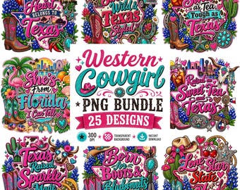 Western Cowgirl PNG Bundle, Texas Sublimation