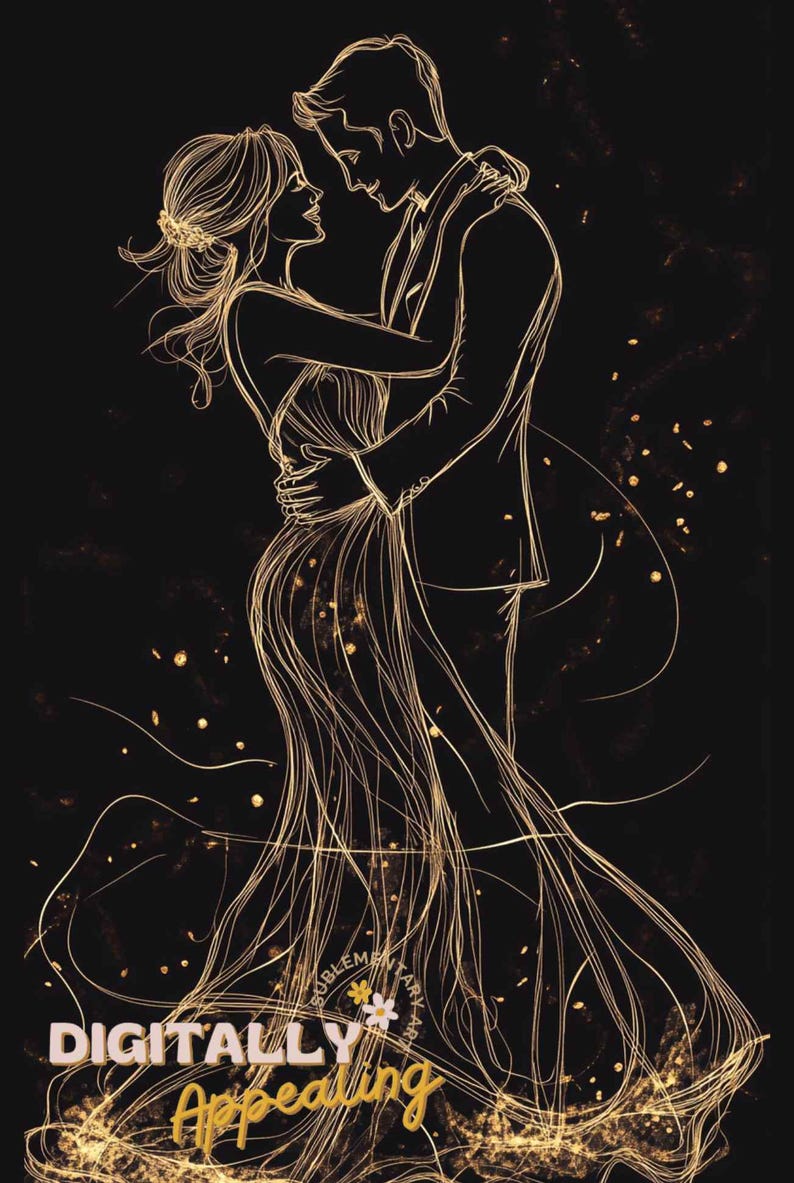 1 Gold Line Drawing Wedding Clipart Image, DIGITAL DOWNLOAD ...