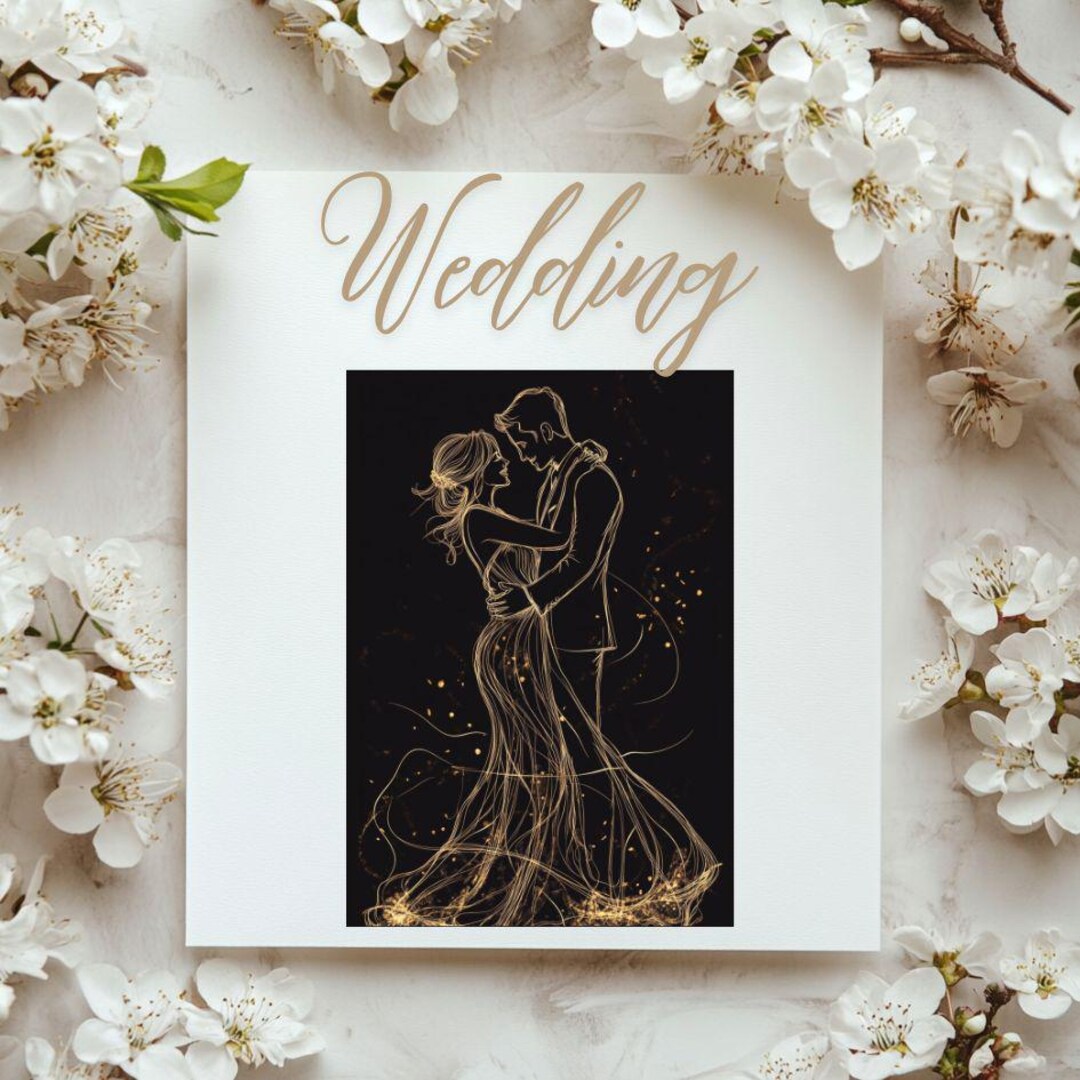 1 Gold Line Drawing Wedding Clipart Image, DIGITAL DOWNLOAD ...