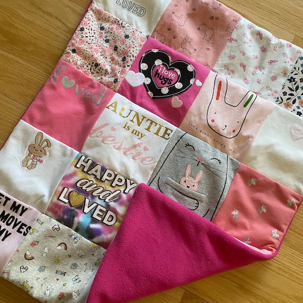 Custom Baby Clothes Quilt: Organic Cotton, Fleece Backing, Memory Keepsake