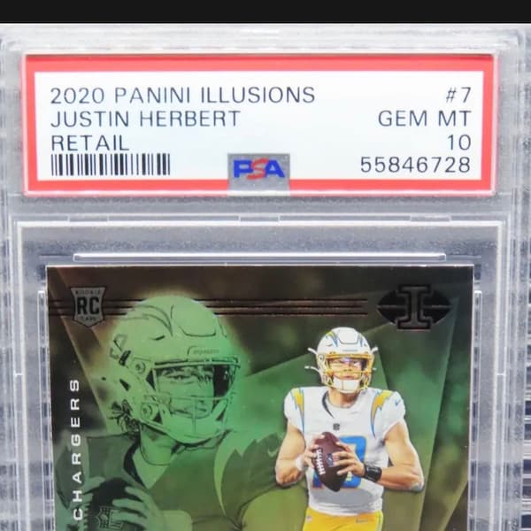 Justin Herbert Rookie Card 2020 NFL Panini Illusions Holo PSA Graded 10 LA Chargers Rookie Quarterback Birthday Gift Idea Mint Collectible