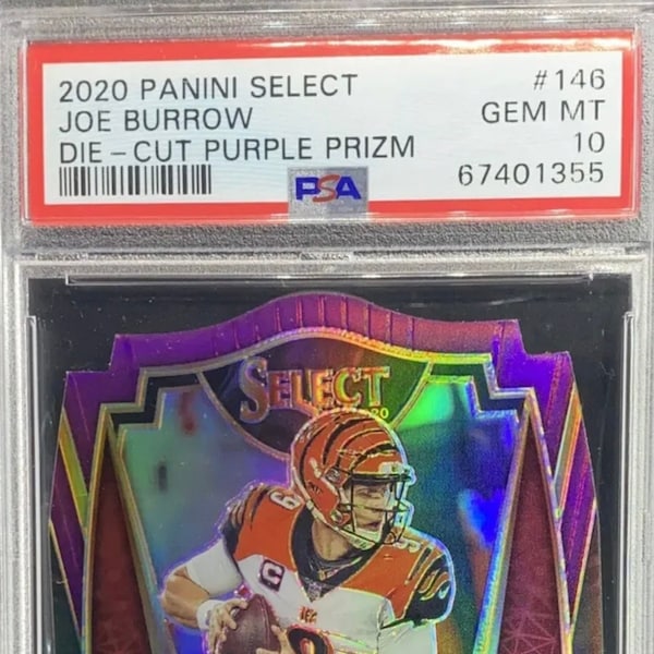 Joe Burrow Rookie Card NFL Panini Select Premier Level Purple Holo PSA Graded Perfect 10 Bengals Star Rookie QB Birthday Gift for Him or Her
