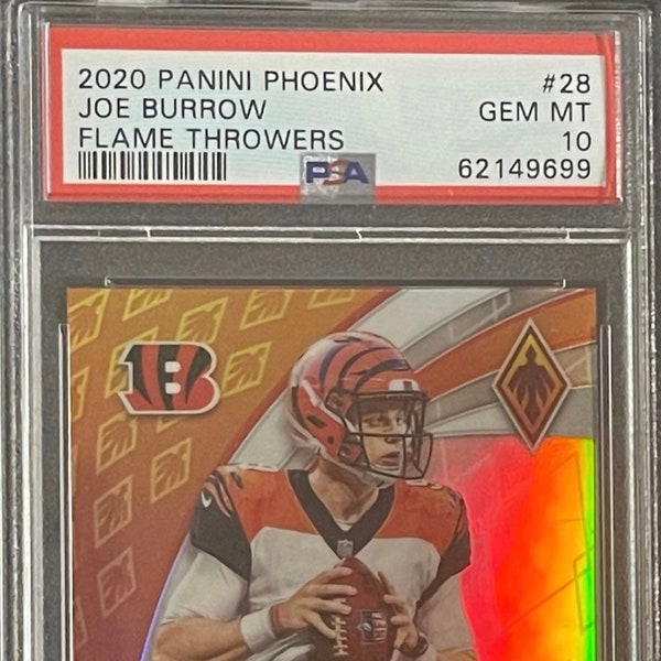 Joe Burrow Rookie Card 2020 NFL Panini Flame Thrower Holo PSA Graded 10 Bengals Star Rookie QB Perfect Birthday Gift Idea Mint Collectible