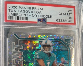 Tua Tagovailoa 2020 Rookie Card! Panini Prizm Silver Disco No Huddle PSA 10 Fins Star Rookie Quarterback Birthday Gift Idea Mint Collectible