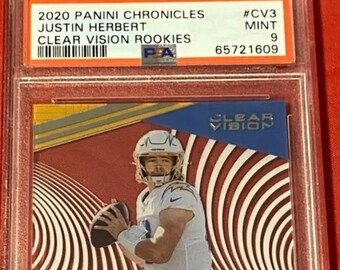 Justin Herbert Rookie Card 2020 NFL Panini Clear Vision PSA Graded 9 Chargers Star Rookie Quarterback Sensation Perfect Birthday Gift Idea