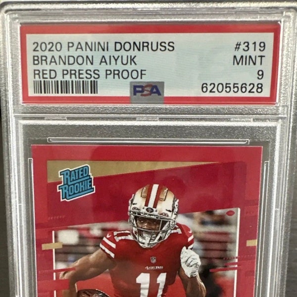 Brandon Aiyuk Rookie Card NFL Panini Donruss Color Match Red Rated Rookie PSA Graded 9 49rs Star WR Birthday Gift Idea Mint Collectible