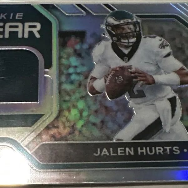 Jalen Hurts Rookie Card NFL Panini Rare Silver Holo Rookie Gear Eagles Star Rookie Quarterback Sensation Birthday Gift Idea Mint Collectible