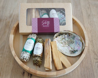 Räucherset Schutz mit Salbei Smudge, Schmutz Wacholder Smudge, Palo Santo und Abalone Muschel