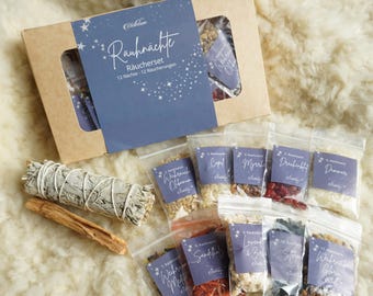 Rauhnächte Set mit 12 Räucherungen und Broschüre - Räucherwerk - Rauhnachtmagie - Ritual - Geschenkset