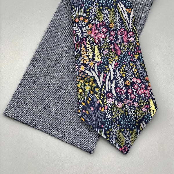 Men’s Necktie - Wildflowers on Navy