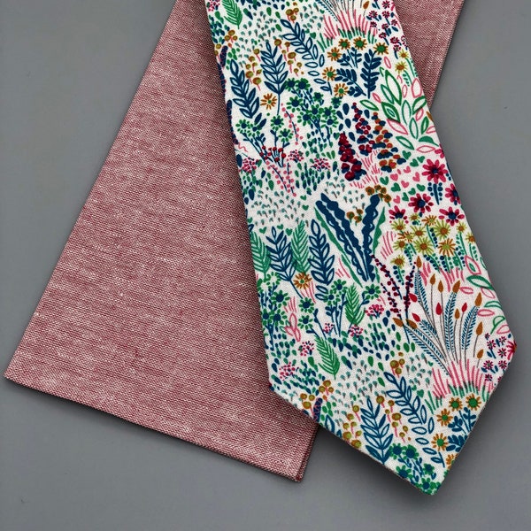 Men’s Necktie - Wildflowers on White