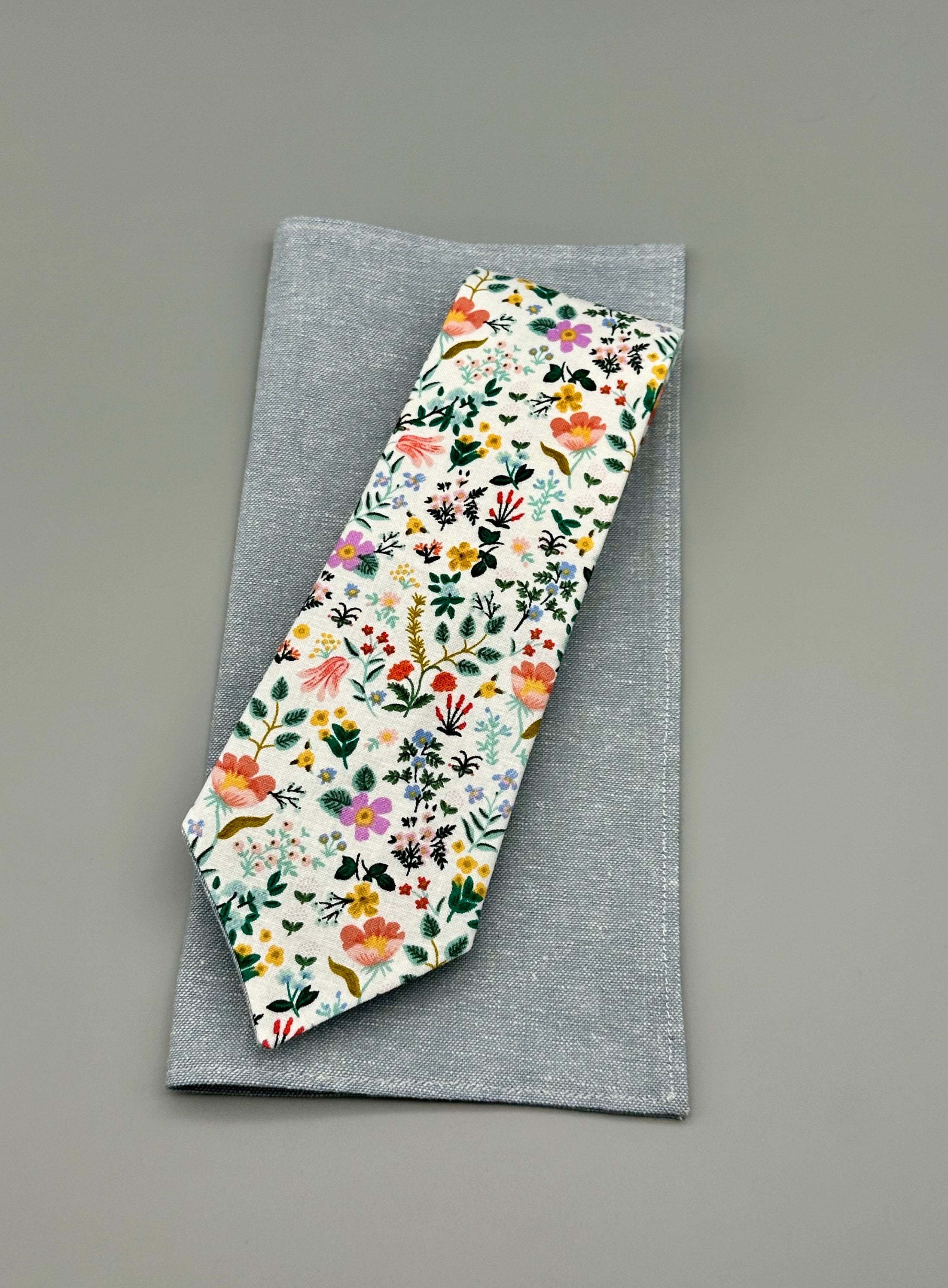 Men’s Necktie - Whimsy Wildflower on White