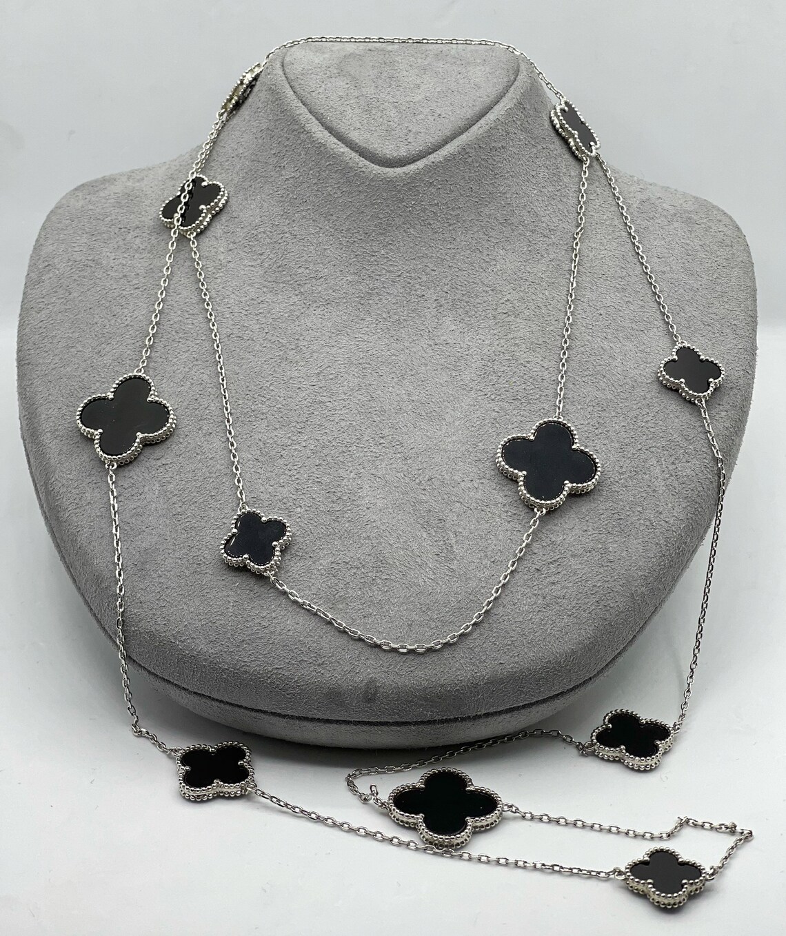 Black Onyx 11 motif clover necklace 925 sterling silver 18 K Etsy