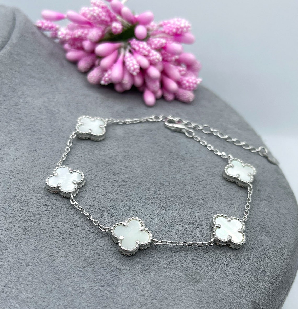 10 mm mother of Pearl clover bracelet 925 sterling silver 18 K Etsy