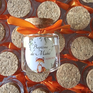 Pot vide pour dragées cadeaux invités 50g (10-12 dragées) avec ruban et étiquette personnalisée