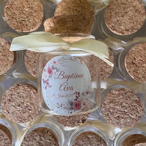 Empty pot for sugared almonds (10-12 sugared almonds) for baptism, wedding, birthday etc. with cork stopper, ribbon and personalized label
