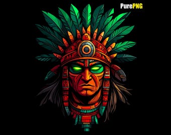 Clipart de Guerreiro Asteca de Olhos Verdes: Download Digital PNG