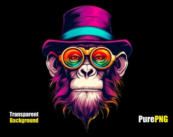 Scimmia colorata con cappello a cilindro PNG: sfondo trasparente (download digitale)