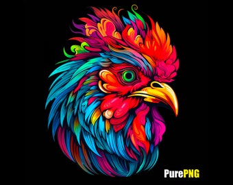 Colorful Chicken PNG Clipart: Transparent Background, Commercial Use (Digital Download)