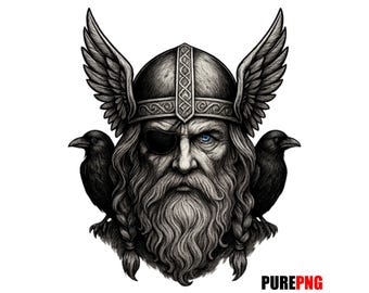 Odin Viking Skull PNG: Norse God Raven Art (Digital Download)