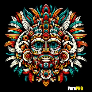 Puede incluir: Una máscara colorida e intrincada con un diseño geométrico. La máscara está compuesta por varias formas y patrones, incluyendo círculos, cuadrados y triángulos. La máscara es predominantemente roja, naranja, amarilla, azul y verde.