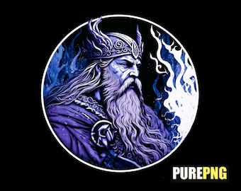 オーディン バイキング神 PNG: 北欧神話デザイン (デジタルダウンロード)