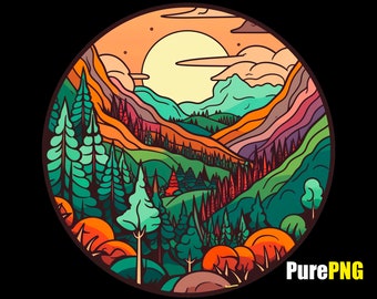 Forest Mountain Landscape PNG Clipart: Transparent Background (Digital Download)