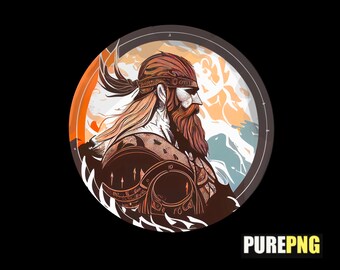 バイキング戦士のグラフィックイラスト：北欧ヴァルハラのデザイン（PNGデジタルダウンロード）