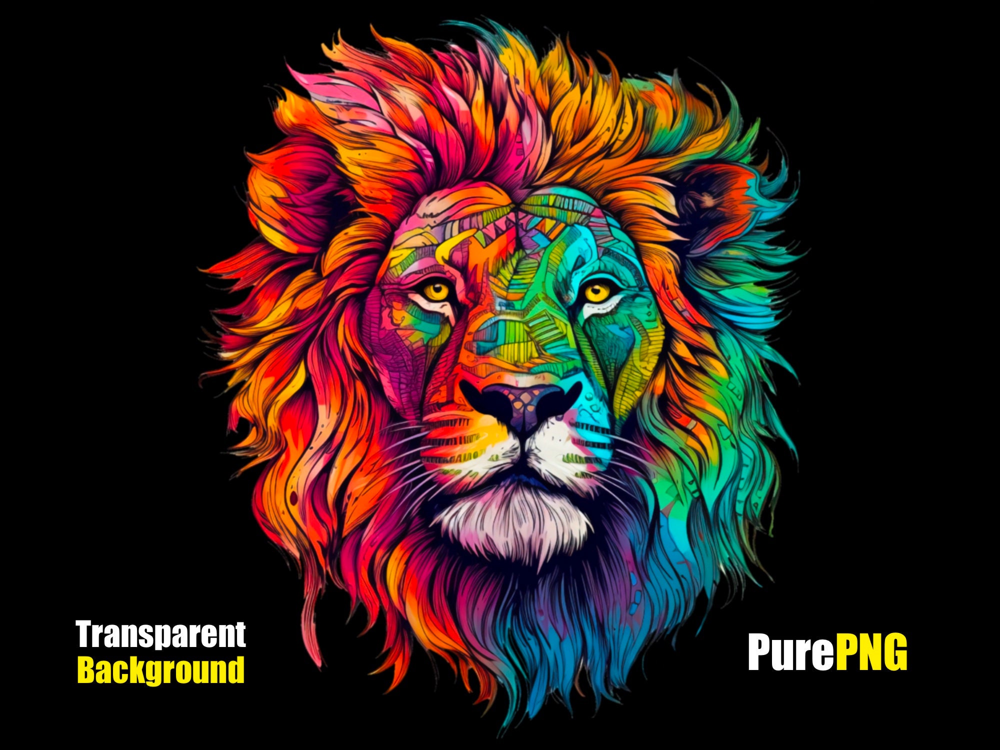 Lion Png Lion Clipart Png File Transparent Background Colorful Lion for Lion Lovers Lion Art Png ...